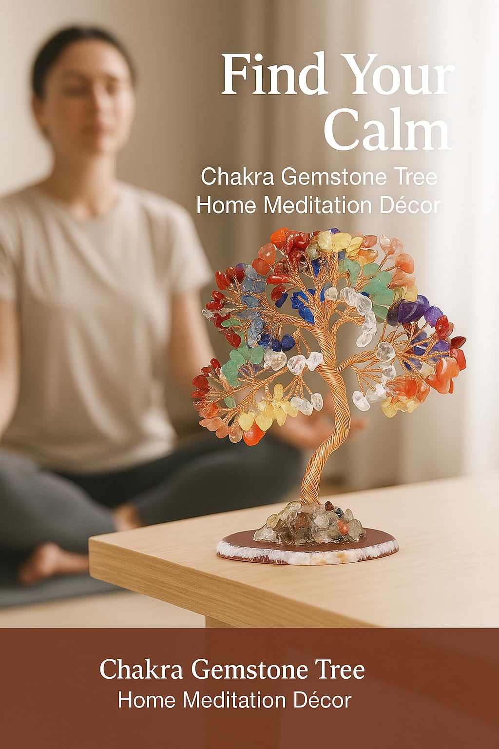 Crystal Tree of Life Decor, 7 Chakra Stones Gemstone Money Tree, 6.3 Inch Mini Bonsai for Desk, Feng Shui Decor, Gifts for Women