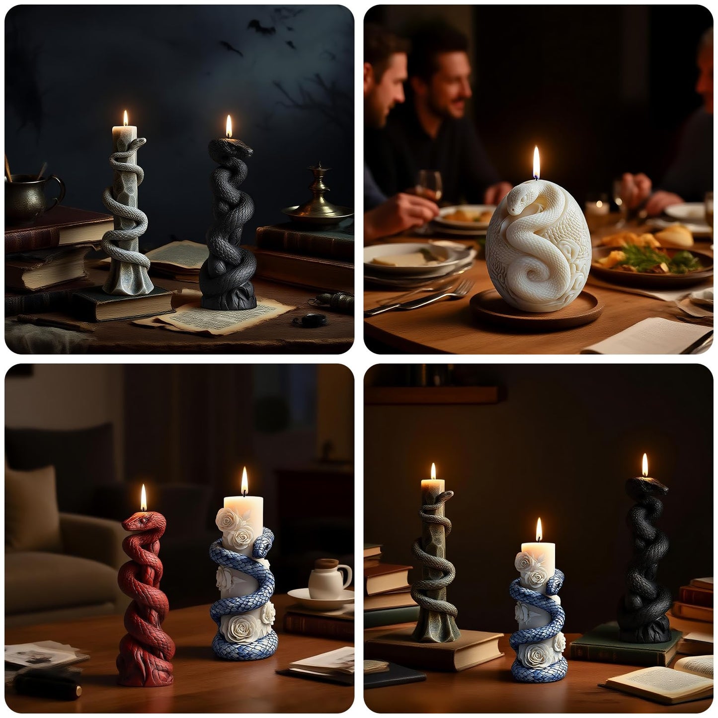 4 PCS Snake Candle Mold, 3D Animal Silicone Mold for Candle Making, Epoxy Resin Casting Mold for Soap DIY Handcraft, Perfect for Gothic Halloween Home Decor Party Festive Days Ornament