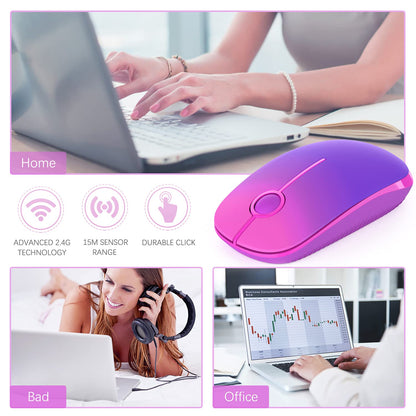 VssoPlor Wireless Mouse, 2.4G Slim Portable Computer Laptop Mouse with Nano Receiver Quiet Silent Optical Mice for Notebook, PC, Laptop, Computer-Black and Gold
