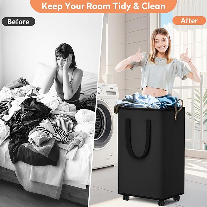 Laundry Basket with Wheels, Collapsible Laundry Baskets, Laundry Hamper with