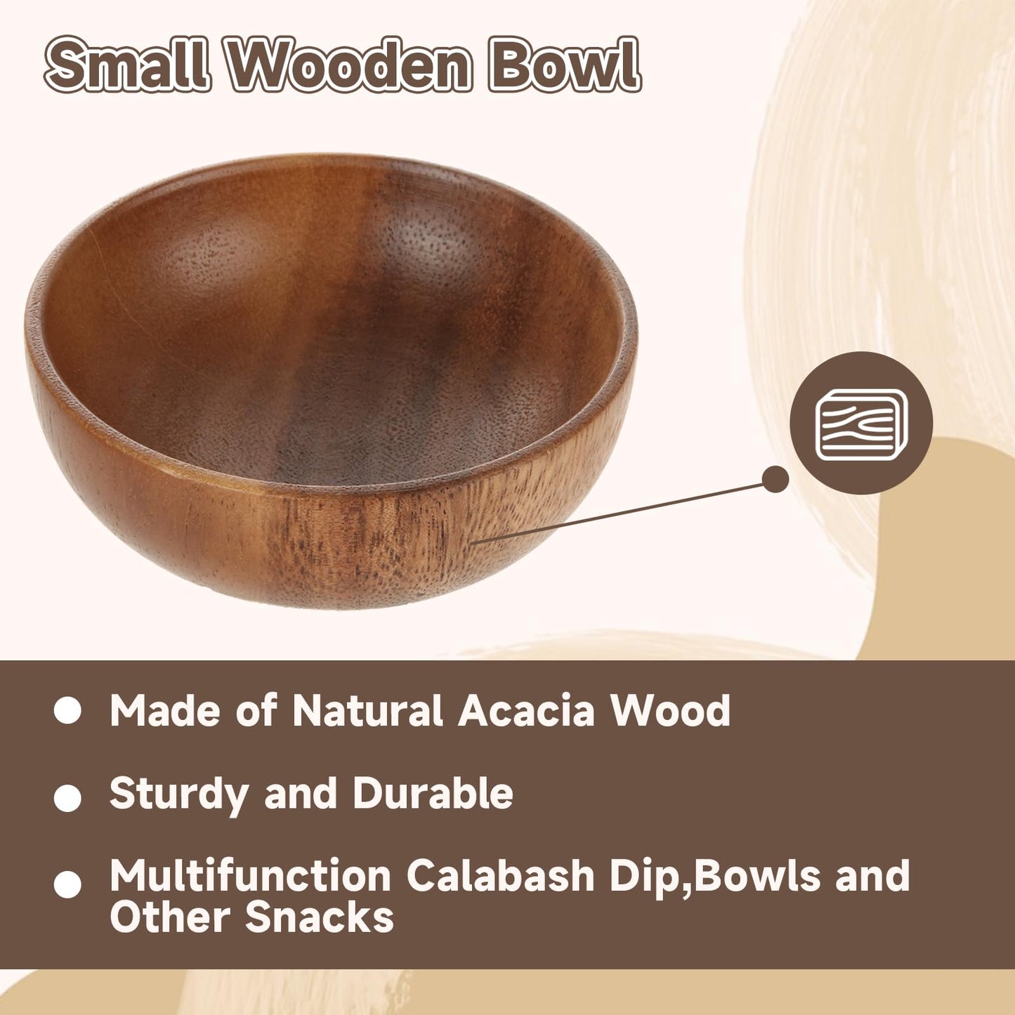 GBACHOOSE 10 Pack Small Wooden Bowls, 4 Inch Acacia Wood Bowls for Snacks, Nuts, Candy, Dipping Sauce, Condiments, Appetizers, Charcuterie Boards and Food Prep, Natural Brown