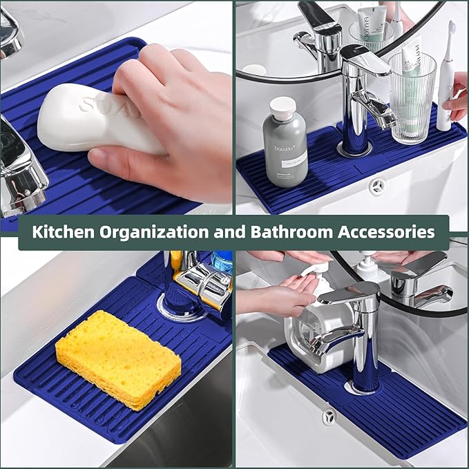 Faucet Mat for Kitchen Sink, Silicone Faucet Handle Drip Catcher Tray, Drying