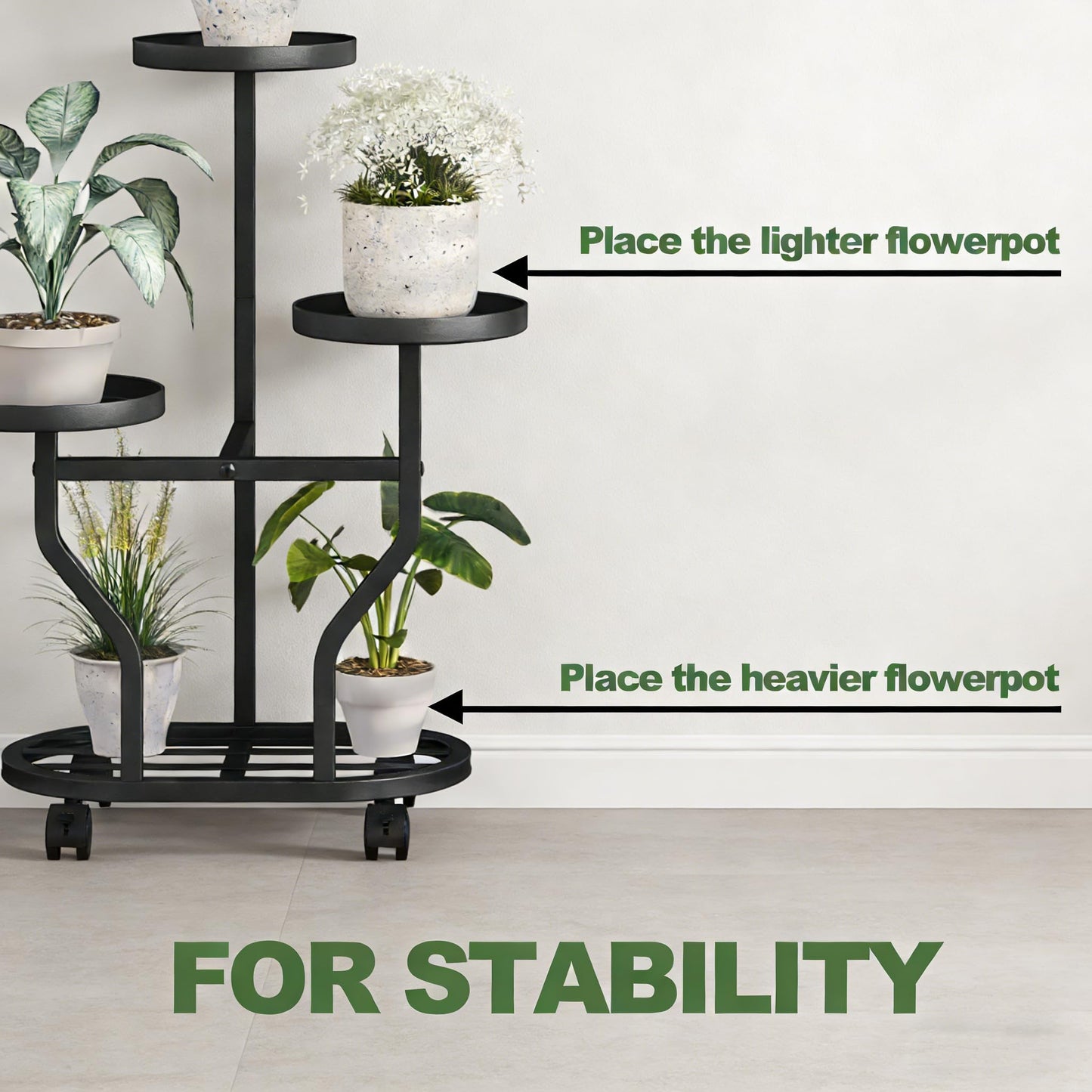 YIZAIJIA Plant Stand with Wheels 3 Tier Metal Plant Holder Corner Flower Shelf for Multiple Plants Display Rack for Bedroom Living Room Balcony Garden Black (Black, 3 Tier)