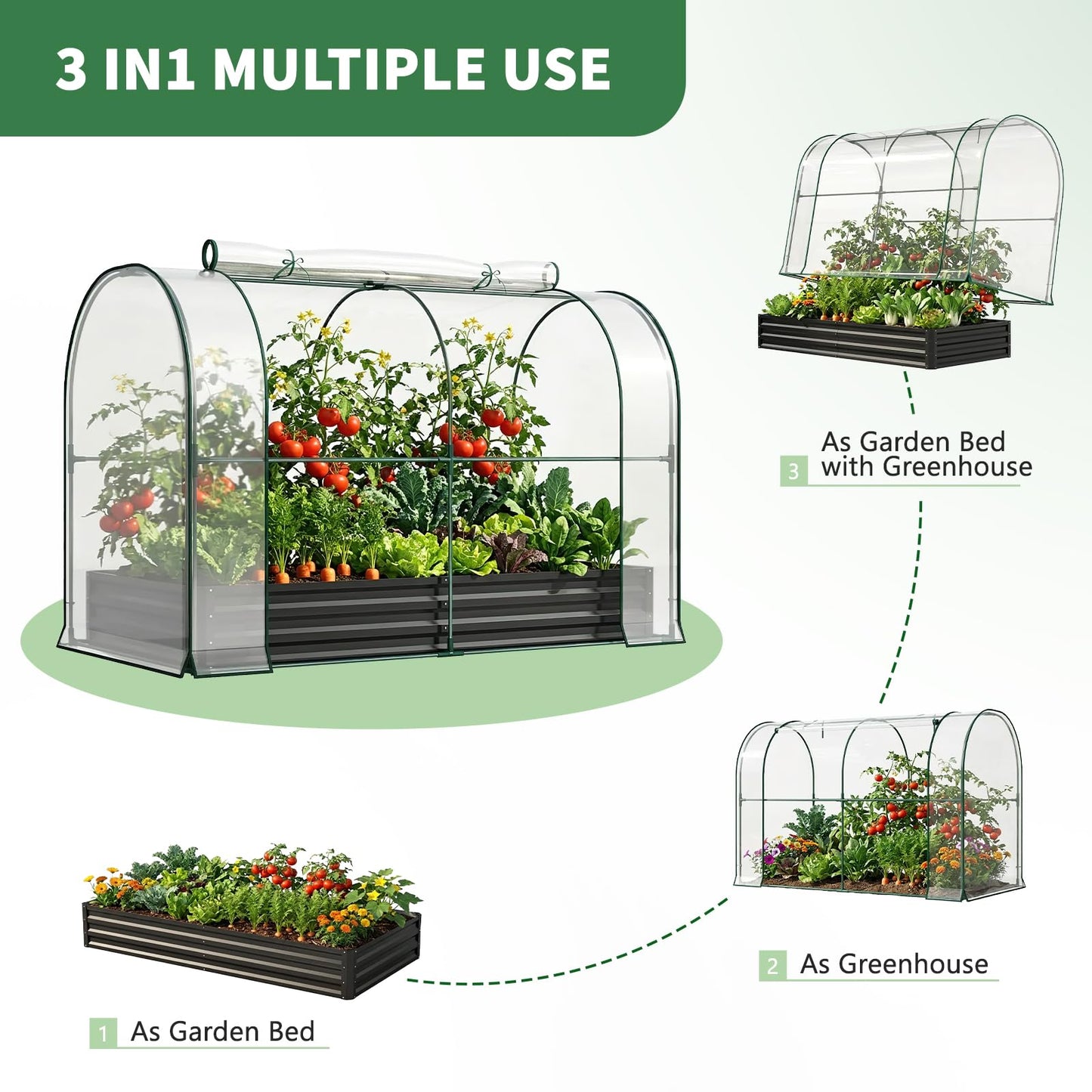 Galvanized Raised Garden Bed for Gardening Vegetables with Cover, 71"x35.4"x47.2" Outdoor Metal Planter Box Kit with Roll-Up Large Screen Windows Mini Greenhouse for Growing Vegetables Flower