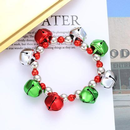 HEIDKRUEGER 3pcs Christmas Jingle Bell Bracelets Xmas Multi Color Beaded Charm Stretch Bracelet Christmas Holiday Party Favors for Women Jewelry Gift