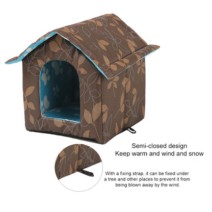 Insulated Cat House Outdoor, Cat Cave with Removable Transparent Curtain (Brown, L)