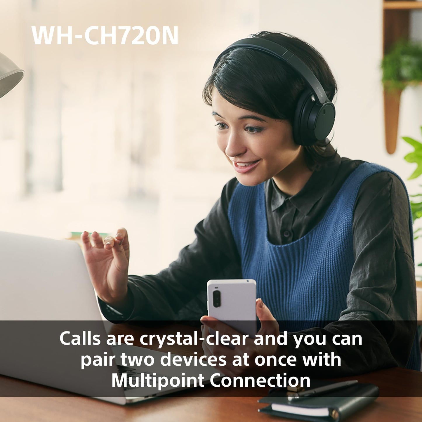 Sony WH-CH720N Wireless Bluetooth Noise Cancelling Over-Ear Headphones, Ambient Sound Mode, Lightweight Design, up to 35 hr battery life, iOS & Android - Black
