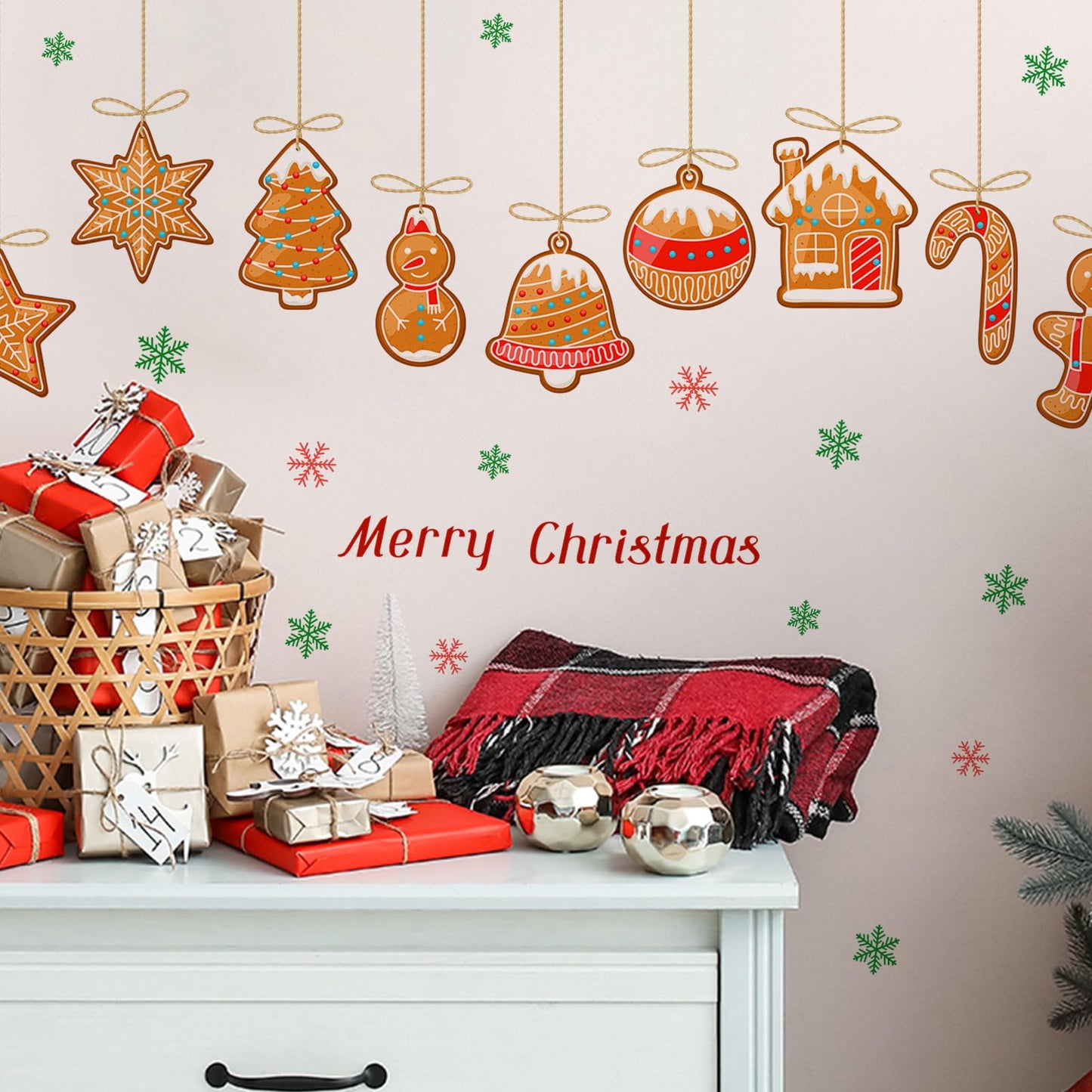Christmas Wall Decals for Bedroom Hanging Christmas Tree Snowflake Gift Wall Stickers for Living Room Window Decor Removable Art Mural for Kids Baby Gift Nursery Door Decor Supplies (Style2)