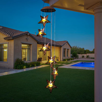 Tryme Solar Wind Chimes Star Wind Chime Warm LED Hanging Solar Lights Unique Garden Decor Memorial Thanksgiving Gifts for Mom Grandma Sister Home Party