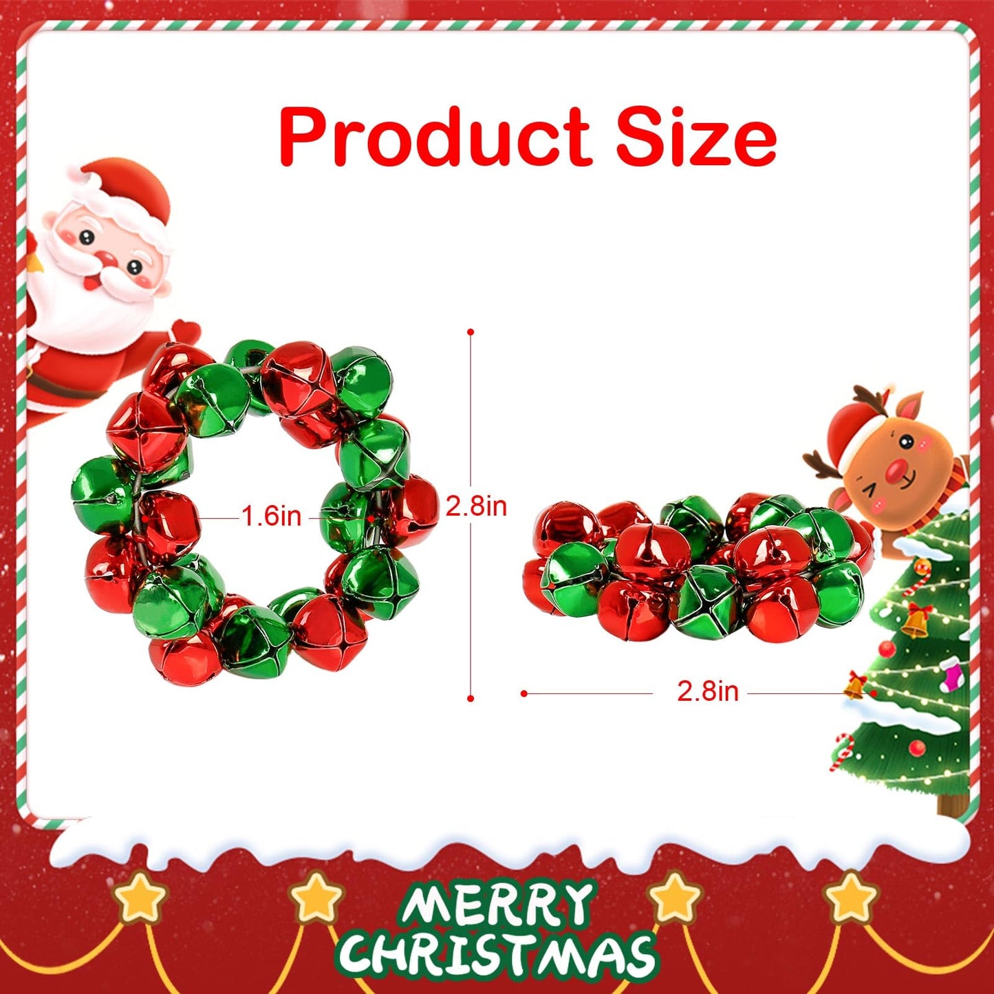 Getfitsoo Christmas Napkin Rings Set of 6, Thanksgiving Bells Napkin Rings with Green and Red Bell Metal Buckles for Christmas Table Decor, Weddings, Parties