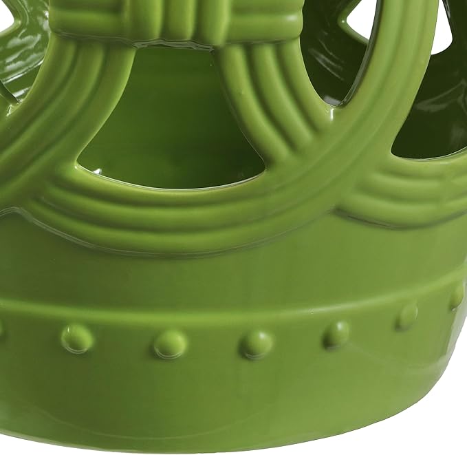 JONATHAN Y TBL1022H Lucky Coins 16" Chinese Ceramic Drum Indoor/Outdoor Garden Stool Bohemian, Coastal, Cottage, French Country, Traditional, for Living Room, Garden Room, Patio, Matte Green