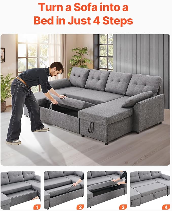 VEVOR U Shaped Sofa Bed, Convertible Sofa Bed