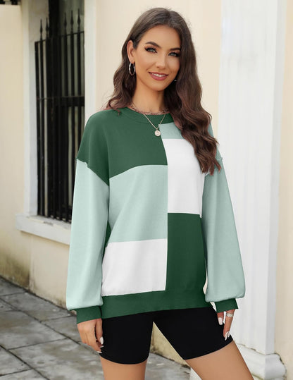 Zeagoo Womens Striped Oversized Sweater 2025 Crew Neck Long Sleeve Knitted Color Block Casual Loose Pullover Top