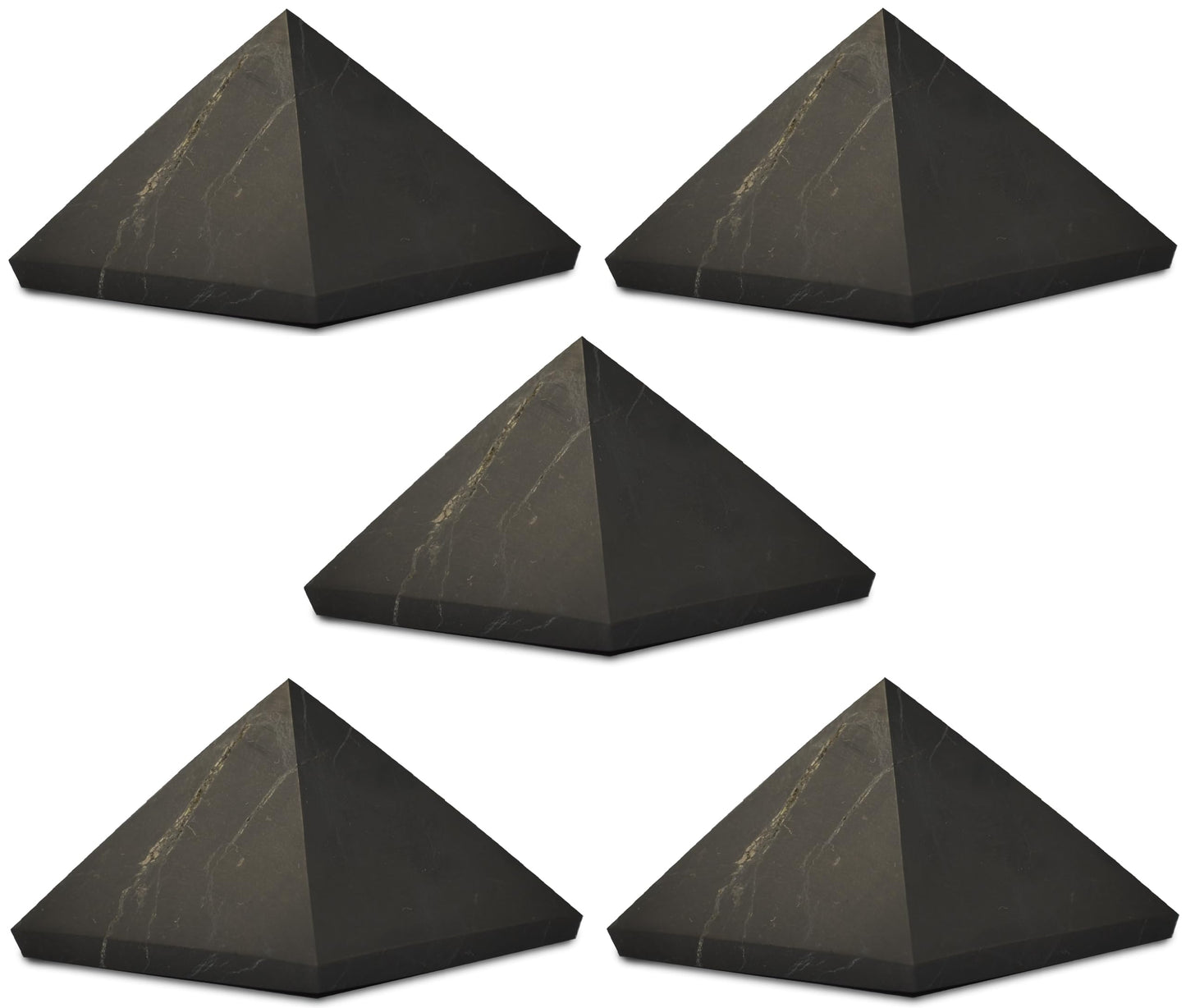 Shungite World 5 pcs Authentic Shungite Pyramid Unpolished 50 mm / 1.96" Chakra Energy Natural Healing Crystal Real Black Pyramid Home Office Protection Desk Decor Meditation Reiki Grounding Stone