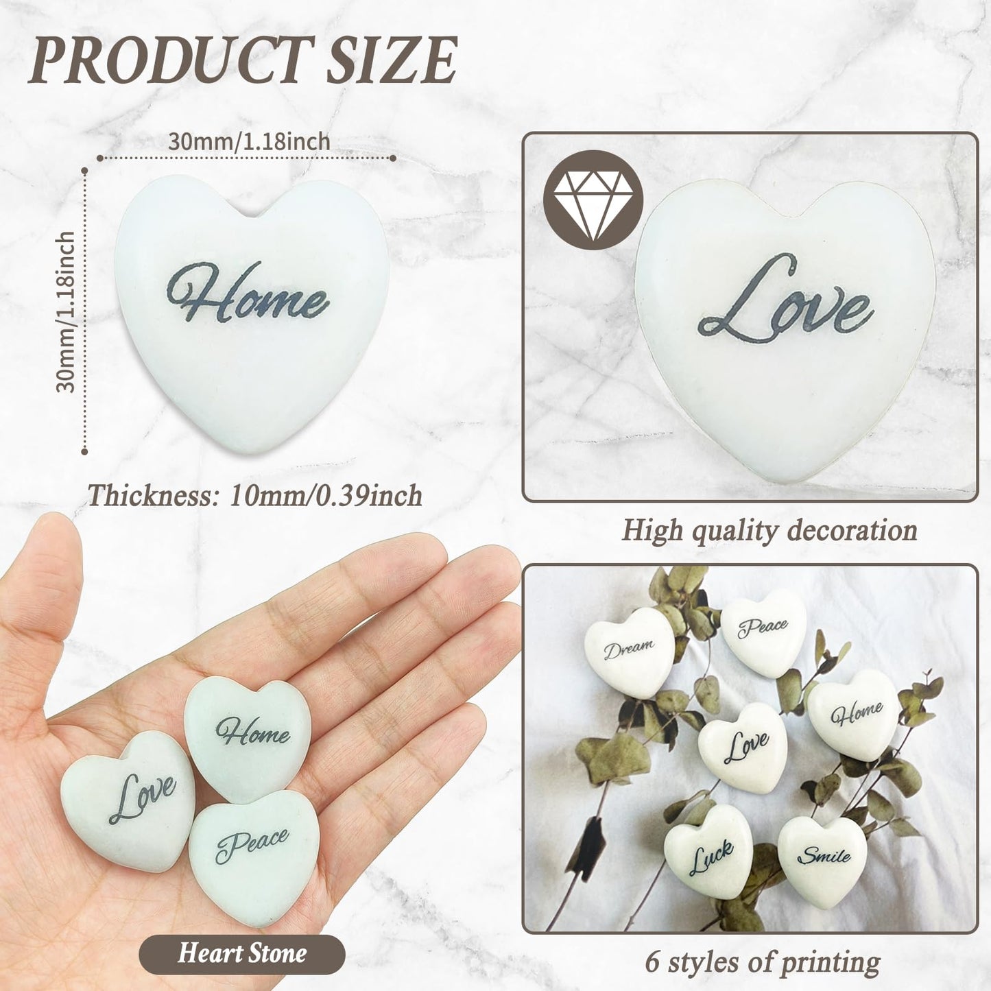 24pcs Inspirational Rocks with Words,Heart Affirmation Stones for Family and Friends as Gifts, Encouragement Stones for Home, Garden, Office Decor,1.18''Each