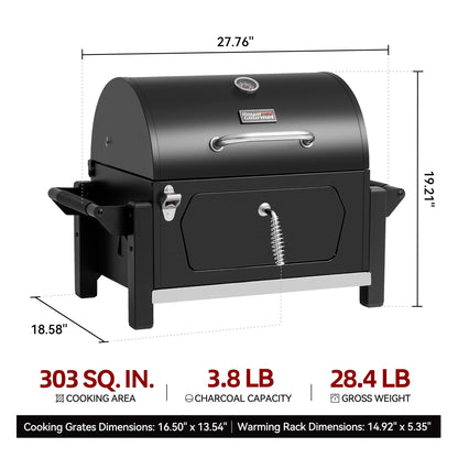 Royal Gourmet CD1519 Portable Charcoal Grill with Warming Rack, Tabletop Charcoal Grill with 303 Sq. In Cooking Area for Outdoor Camping and Picnic Grilling, Black