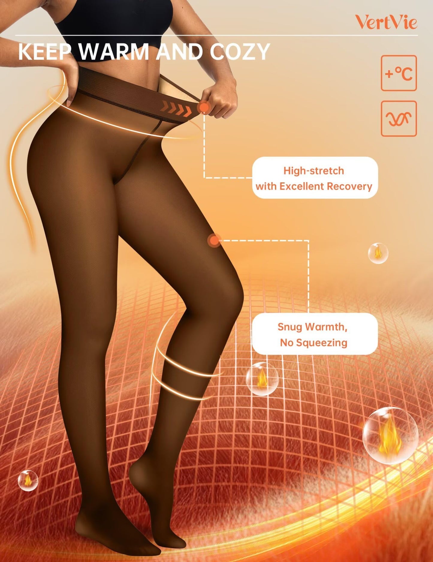 Vertvie Fleece Lined Tights Women Crotch One Seam Line Warm Sheer Pantyhose Fake Translucent Thermal Thick Tights Leggings