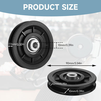 mekueeex 90mm/3.5" Universal Nylon Bearing Pulley Wheel Replace for Gym Equipment Part Cable Merchine, Wearproof Abration Bearing Pulley, Gym Equipment and Garage Door Pulley System(8 PCS)