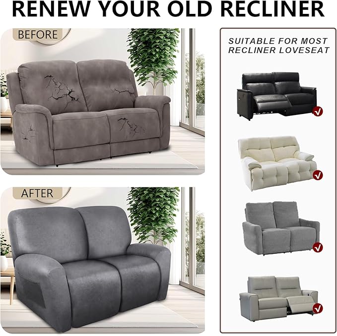 ANARACHON Loveseat Recliner Cover Leather Look Recliner Loveseat Covers