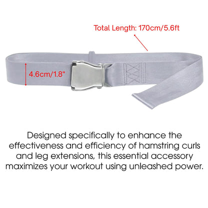 Gym Seatbelt, Leg Extension Lifting Seatbelt, Nordic Hamstring Curl Strap on Bench, 5.6ft L, Buckle Squat Collar for Workouts Machine, Home Gym Stretch & Mobilization Exercise for Men Women (Grey)