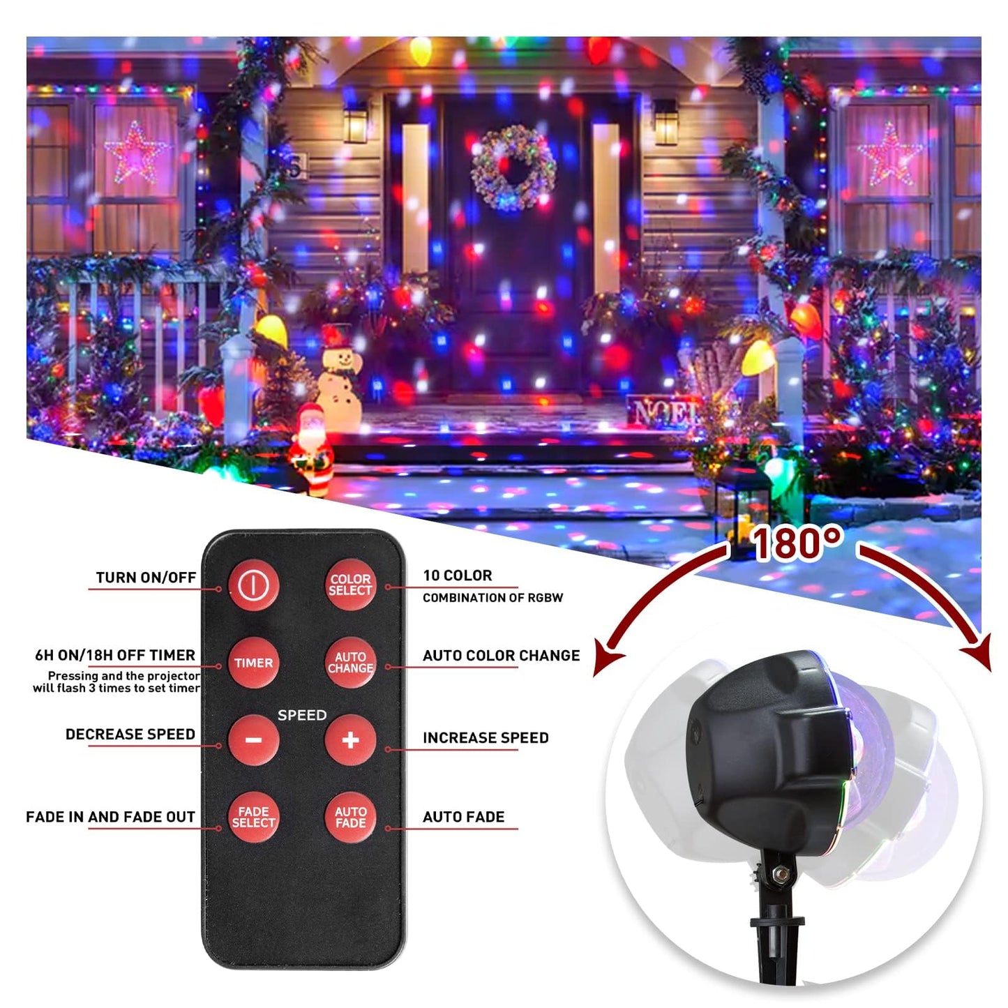 EAMBRITE Christmas Projector Lights Outdoor Multicolour Rotating Falling Snow Projector Moving Points Projection Lights Outside Christmas Decorations for House Garden Party