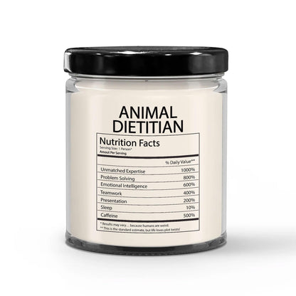 Funny Gifts for Animal Dietitian Nutrition Facts Label - Christmas Candle for Veterinary Nutritionist Staff Employee Boss - Thank You, Birthday - Vanilla Scented Soy Wax, 9oz