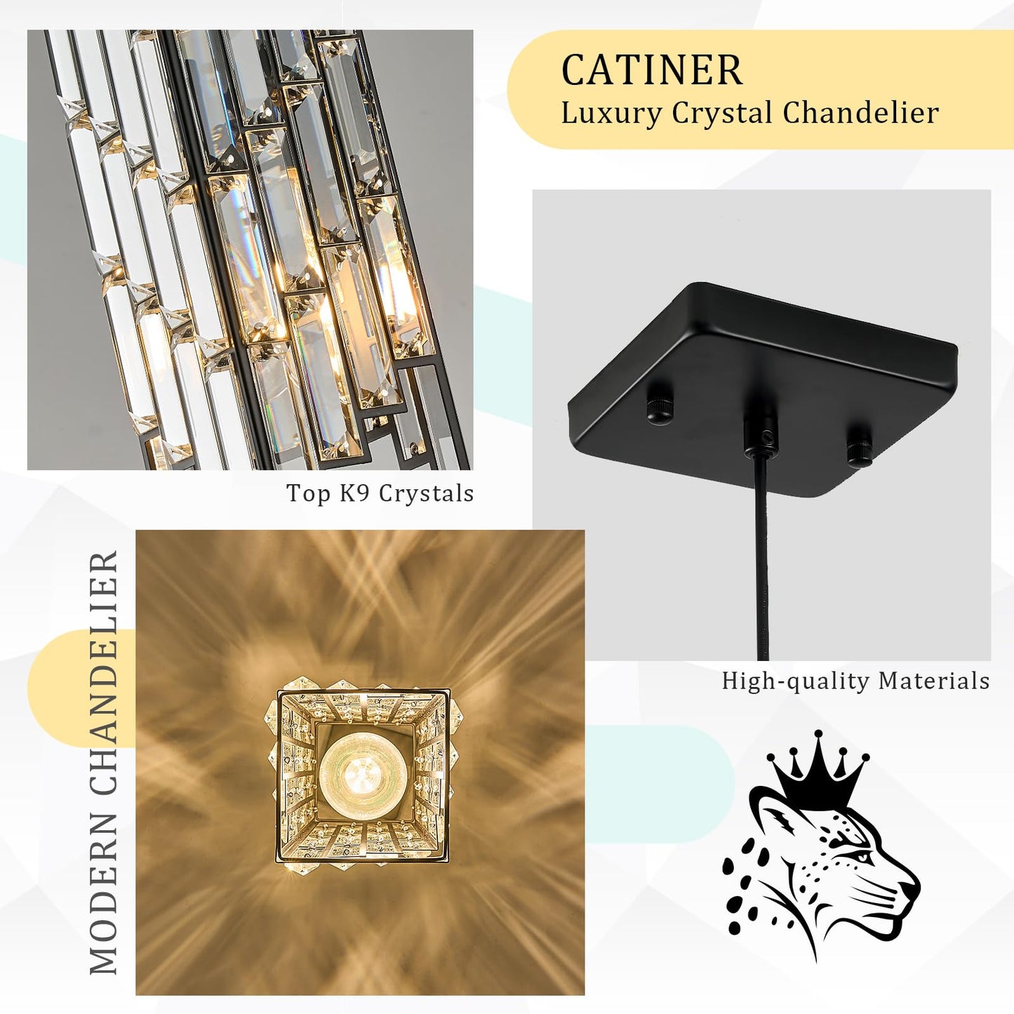 CATINER Black Crystal Pendant Light, Mini Hanging Light Fixture with Adjustable Cord, Modern Industrial Pendant Lighting for Kitchen Island, Dining Room, Bedroom, Hallway, E26 Base (1 Pack)