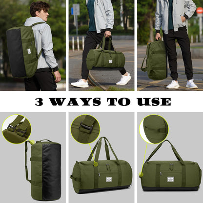 Lyweem Travel Duffel Bag for Men Duffle Bag Large Size for Women Weekender Overnight with Shoes Compartment Multifunctional Gym Bags 60L, Green