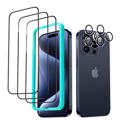 ESR 3 Pack for iPhone 15 Pro Max Screen Protector, [9H Hardness] [Military Grade Shatterproof] Full Coverage Tempered Glass Film with Easy Installation Tool, HD Clear, Scratch Resistant