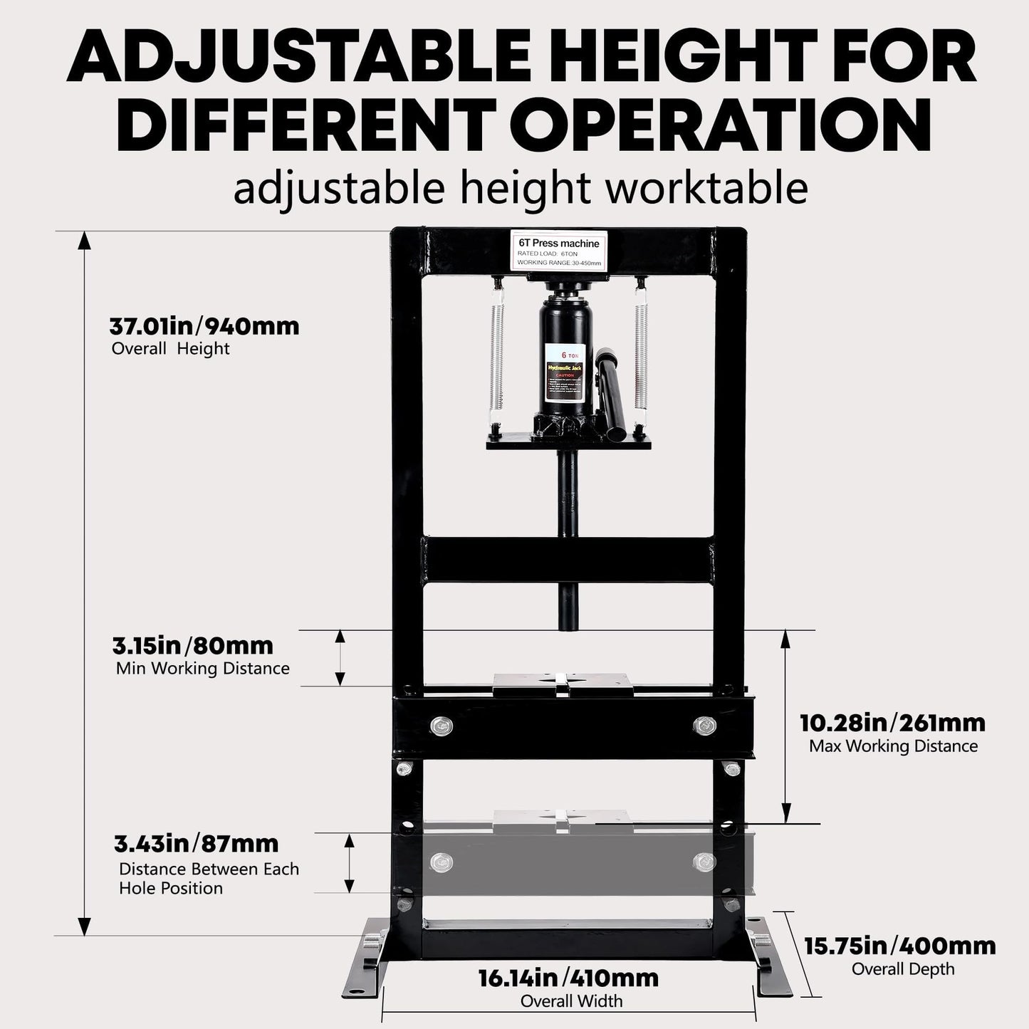 GAOMON 6 Ton Hydraulic H-Frame Shop Press – Heavy Duty Manual Hydraulic Press with Adjustable Bed, Stamping Plates, Worktable – Auto Repair, Metalworking, Garage, Engine Bearing Removal – 6T, Black