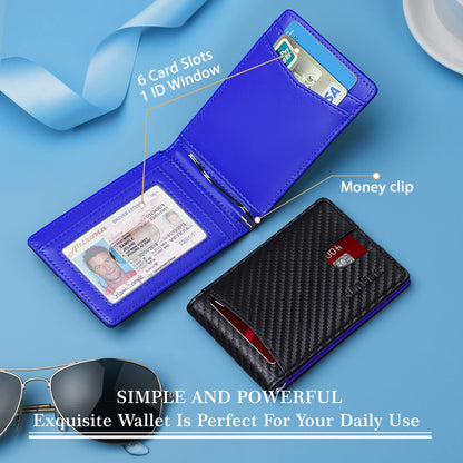 Slim Wallet for Men Genuine Leather RFID Blocking Bifold Minimalist Front Pocket Mens Wallet with Money Clip Thin Gift Box