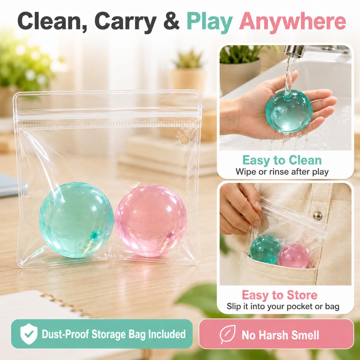 2PCS Coconut Oil Squishy Stress Ball, Super Soft Slow Rising Fidget Toy, Stretchy Clear Jelly Squeeze Ball, Satisfying Squeeze for Stress Relief