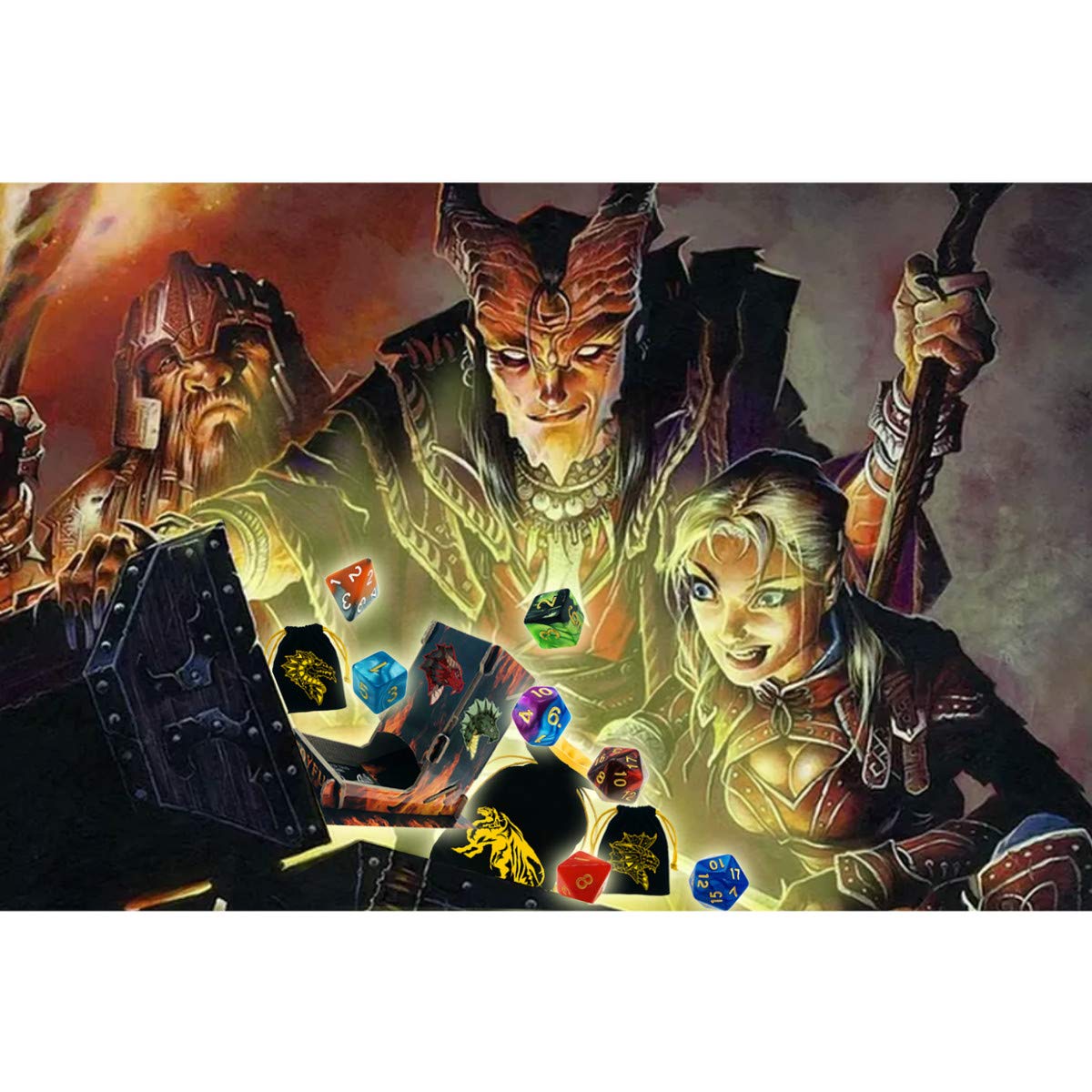 TOYFUL 6 Sets DND Dice Polyhedral Dungeons and Dragons DND RPG MTG Table Game Dice Bulk with Free Six Drawstring Bags and D&D Dice Tower Black