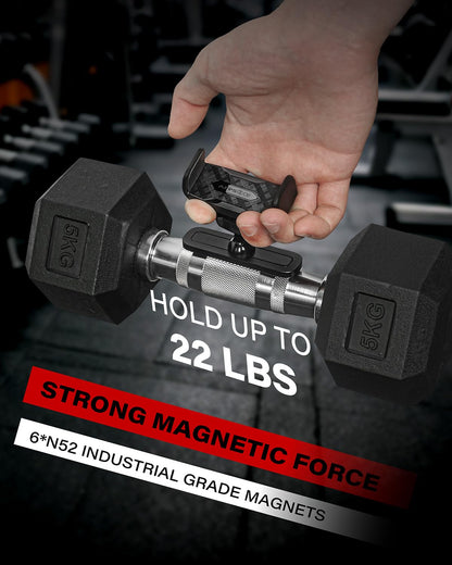 APPS2Car Magnetic Phone Holder for Gym, Alloy Base and Joint for Strong Hold, 360° Adjustable, Compatible with 4.7-6.5 Inch iPhone & Android Phones, Gym Accessories Gift for Men Women