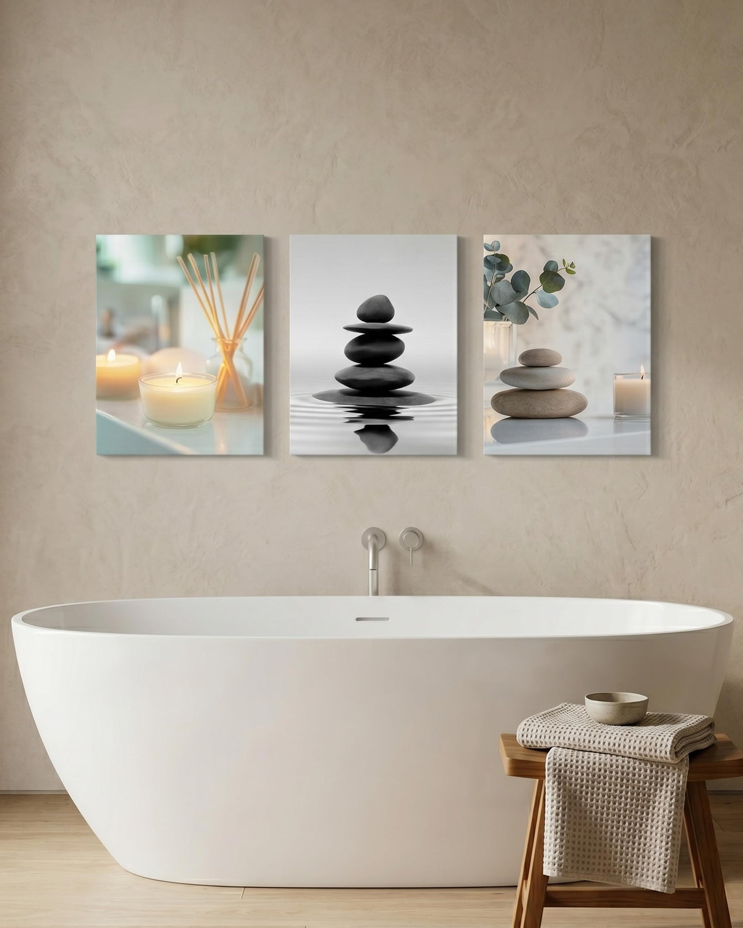HesenDot 12x16in Spa Bathroom Wall Art - Relaxing Zen Stones Candles Canvas Print, Calming Aesthetic Poster, Minimalist Warm Wall Decor for Yoga Room Bedroom Master Bath Home, Set of 1