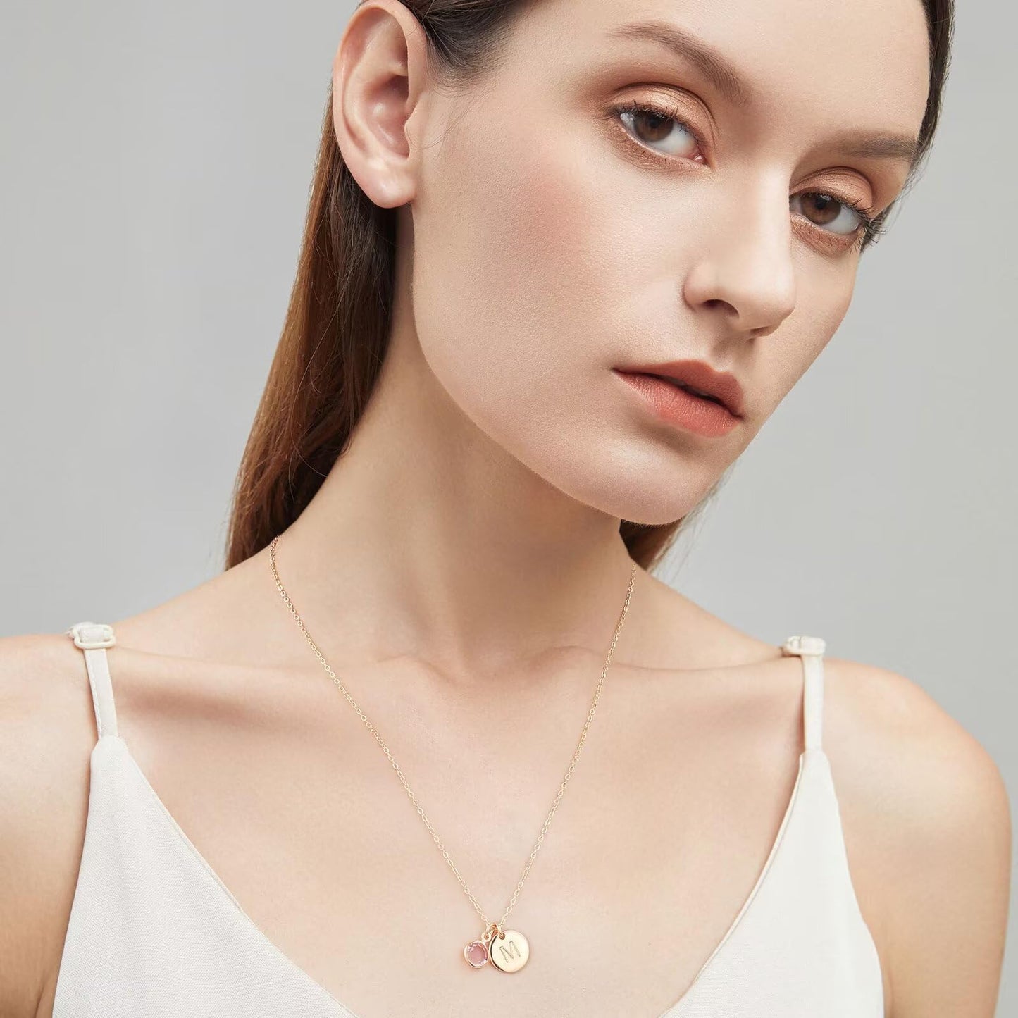 Hidepoo Mom Birthday Gifts for Female - Initial Alexandrite Birthstone Necklaces for Women, Mothers Day Personalized Gift for Woman Wife Grandma, Disc Initial T Necklace, June Birthstone Jewelry