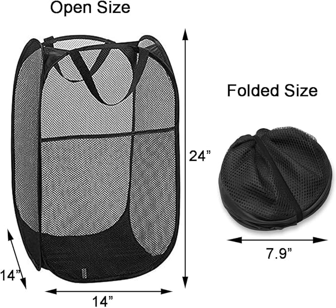2 Pack Pop Up Laundry Hampers, Collapsible Mesh Laundry Basket, Foldable