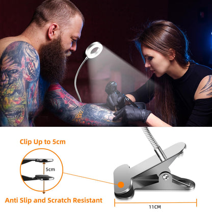 7W Clip On Ring Light with USB Cable, 3 Colour Changing & 10 Brightness, 48 LED Gooseneck Bed Light, Nail Art Ring Lamp Clip on Desk, Flexible Desk Beauty Lamp, Silver