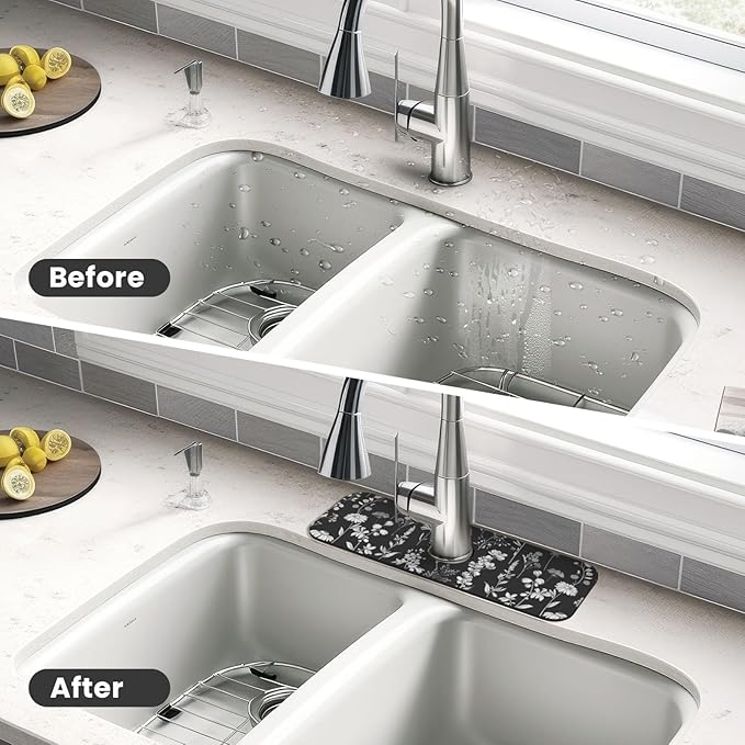Faucet Draining Mat For Kitchen Sink, Wildflowers Plants Diatom Mud Absorbent