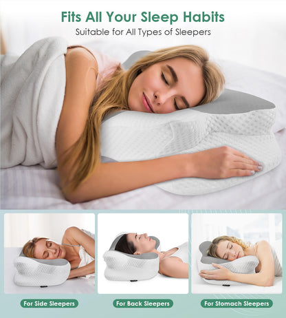 DONAMA Cervical Pillow for Neck and Shoulder,Contour Memory Foam Pillow,Ergonomic Neck Support Pillow for Side Back Stomach Sleepers with Pillowcase