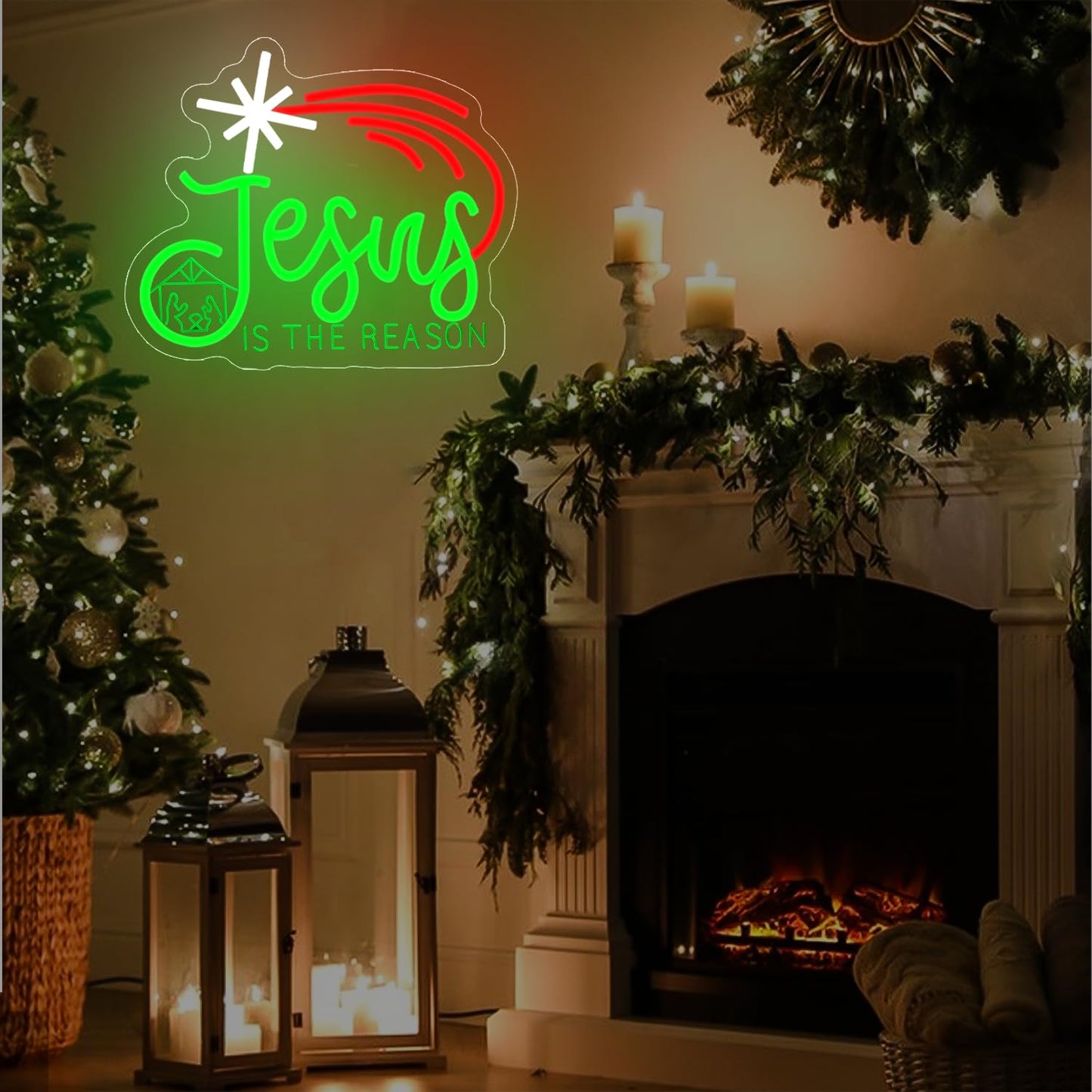 Christmas Neon Sign Jesus Is The Reason Neon Sign Dimmable Wall Decor Jesus neon sign Christmas Led Sign christmas Neon Light Up Sign for Bedroom Living Room Home Party Gifts