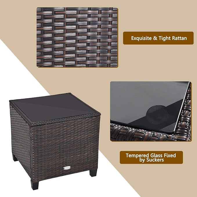 HAPPYGRILL 3 Pieces Patio Conversation Set, Outdoor Furniture Set PE Rattan