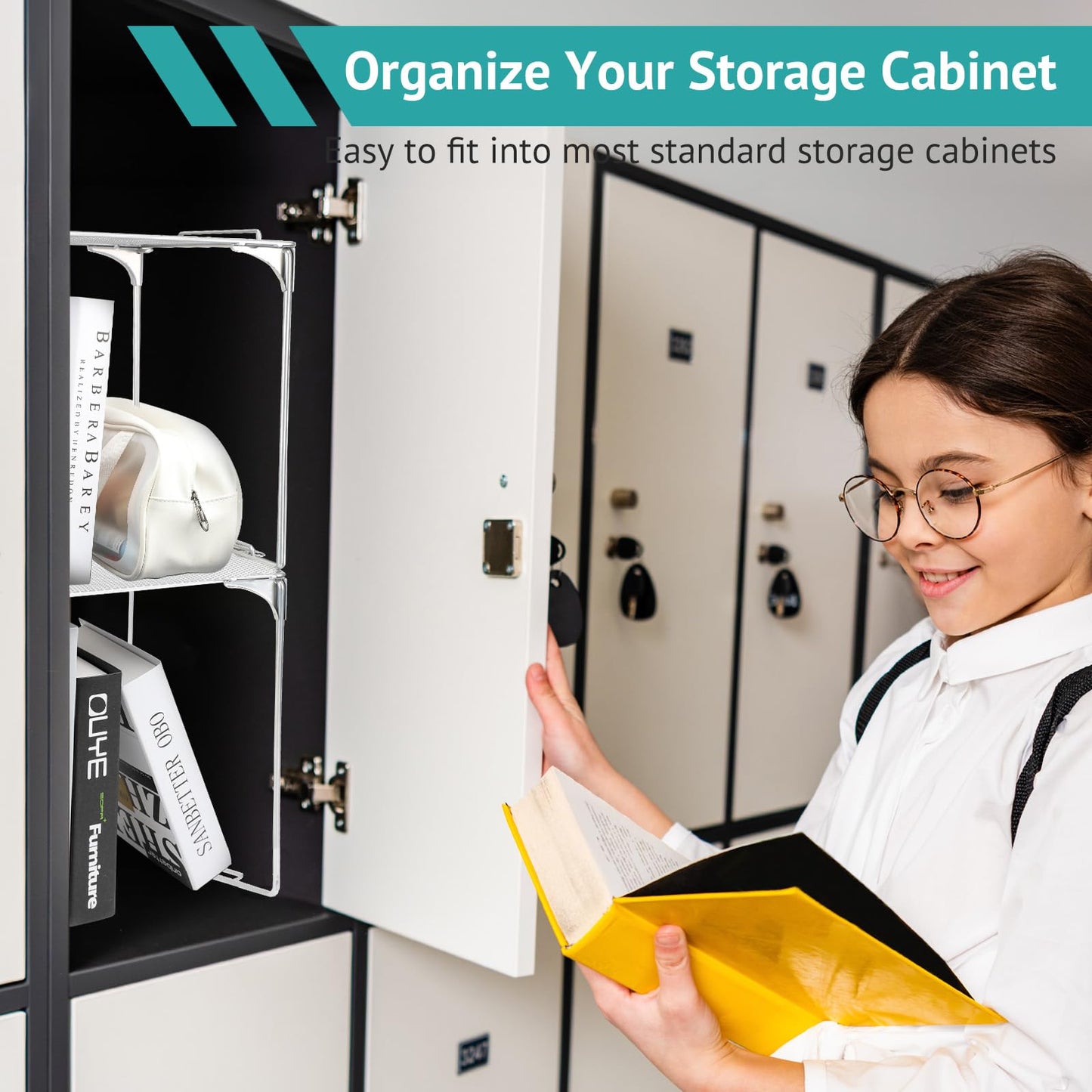 AUECOOME Locker Organizer Shelf Stackable Extra Locker Shelf for School Locker Organizer Storage Cabinet Accessories Suitable for School, Office, and Home use (1, Grey)
