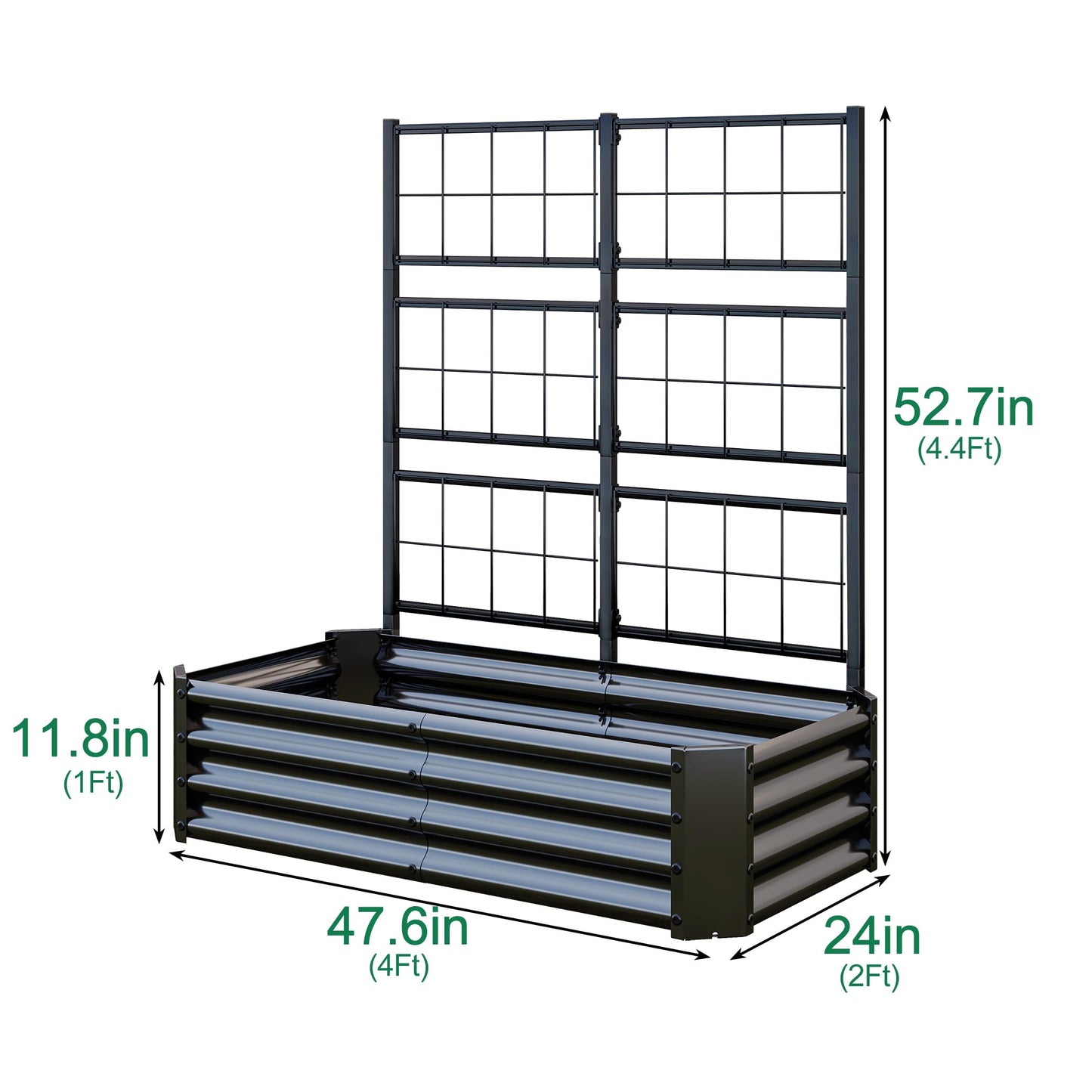 Galvanized Raised Garden Bed with Trellis for Climbing Plants Outdoor,Metal Vertical Garden Planter Box for Patio,Heavy Duty Elevated Garden Bed for Vegetables Tomatoes Cucumbers Flowers Herbs,Black