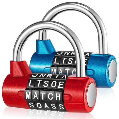 Shimeyao 2 Pcs 5 Letter Combination Lock Metal 5 Digit Lock Heavy Duty Word Gym Locker Keyless Resettable Safety Padlock for School Gym Locker Toolbox Hasp Cabinet(Blue, Red)