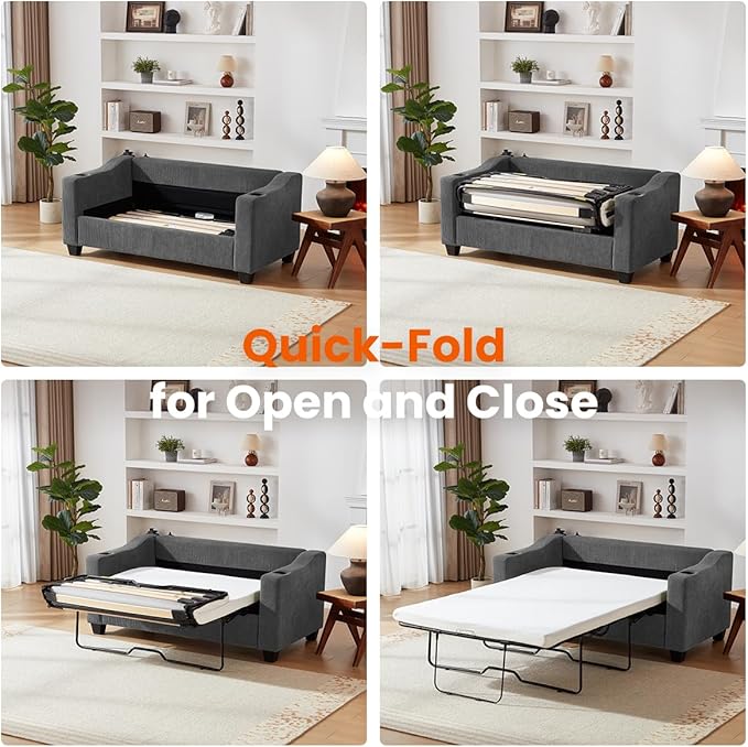 Full Size Pull Out Sleeper Sofa Bed, 2-in-1 Convertible Corduroy Pull Out Couch