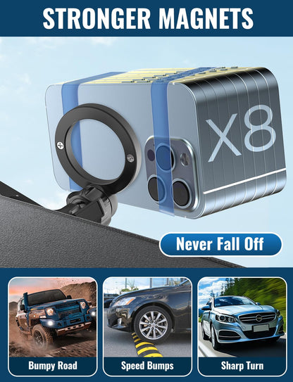 Super Magnets-Magnetic Car Phone Mount, Air Vent Phone Holder Car, Magnetic Car Mount for iPhone 16 15 14 13 14 Pro Max Plus, V-Black