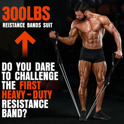 Heavy Resistance Bands for Working Out, 300LBS Exercise Bands with Handles, Workout Bands for Men, Weight Fitness Bands Set for Muscle Training, Strength, Slim, Yoga, Home Gym Equipment