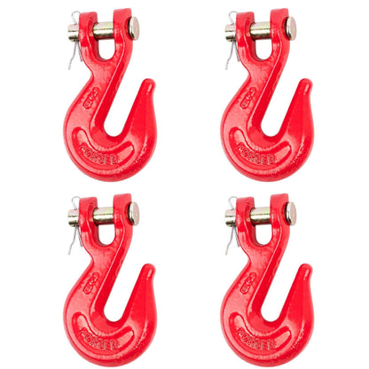 Lechansen 3/8'' G80 Chain Hook, 4 Pack Grade 80 Clevis Hooks Grab Hook, 7,100 Lbs Working Load Limit, Tow Hooks Heavy Duty for G80 Transport Chain and Binders, Trailer Truck - Red