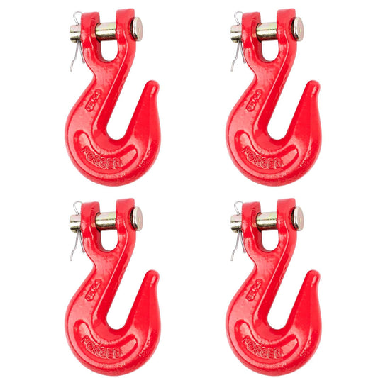 Lechansen 3/8'' G80 Chain Hook, 4 Pack Grade 80 Clevis Hooks Grab Hook, 7,100 Lbs Working Load Limit, Tow Hooks Heavy Duty for G80 Transport Chain and Binders, Trailer Truck - Red